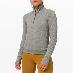 Lululemon Engineered Warmth Half-Zip Pullover Grey Sage Green Merino Wool Sz 4